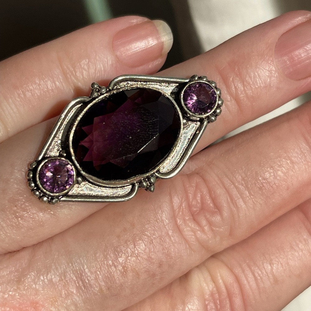 Amethyst and amethyst oxidized silver ring size 7 - Picture 4 of 6